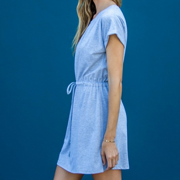 Gray Cuffed Shortsleeve Waist Tie Dress - Picture 3 of 4